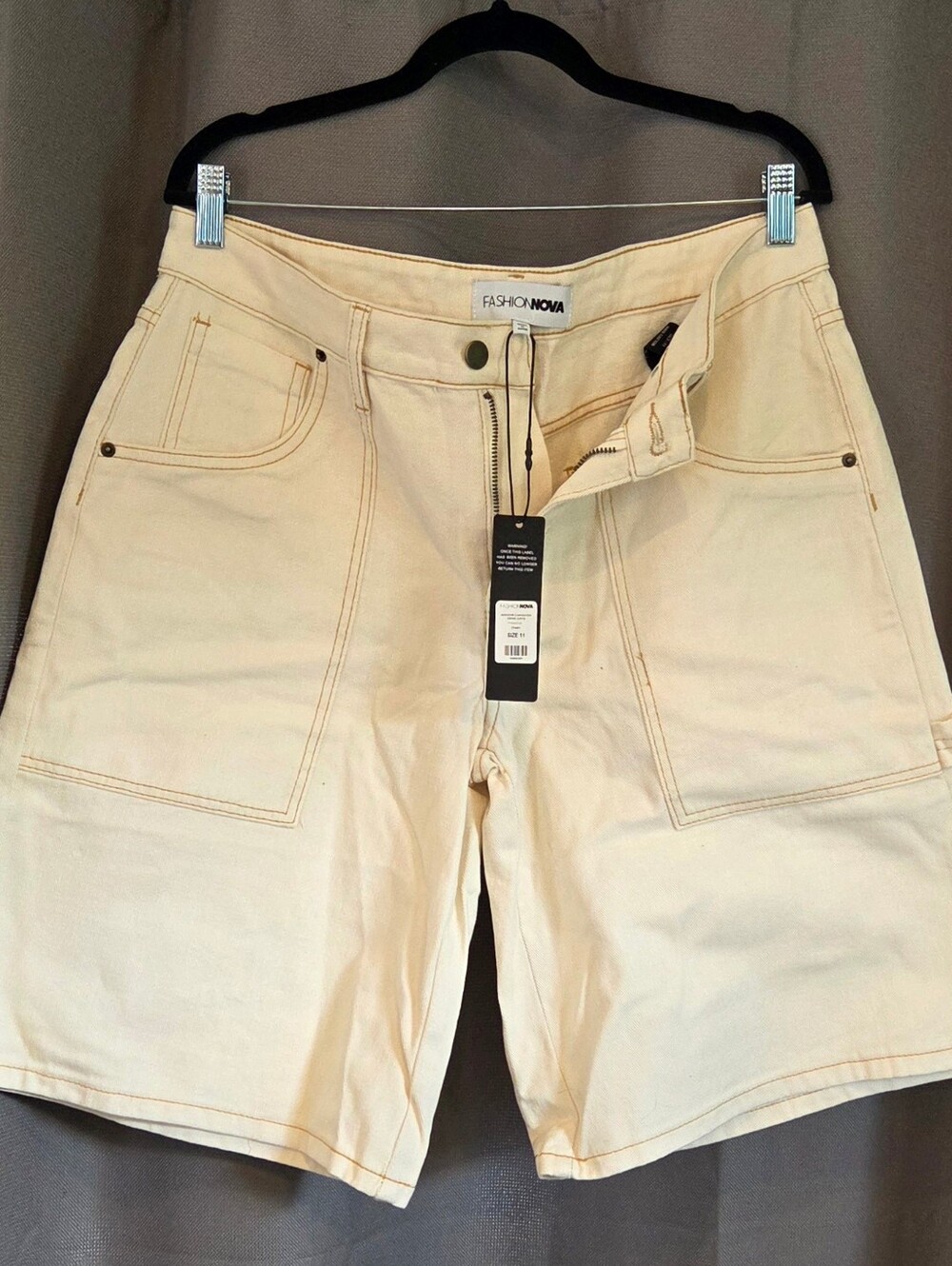 Fashion Nova Women's Cream Utility Shorts